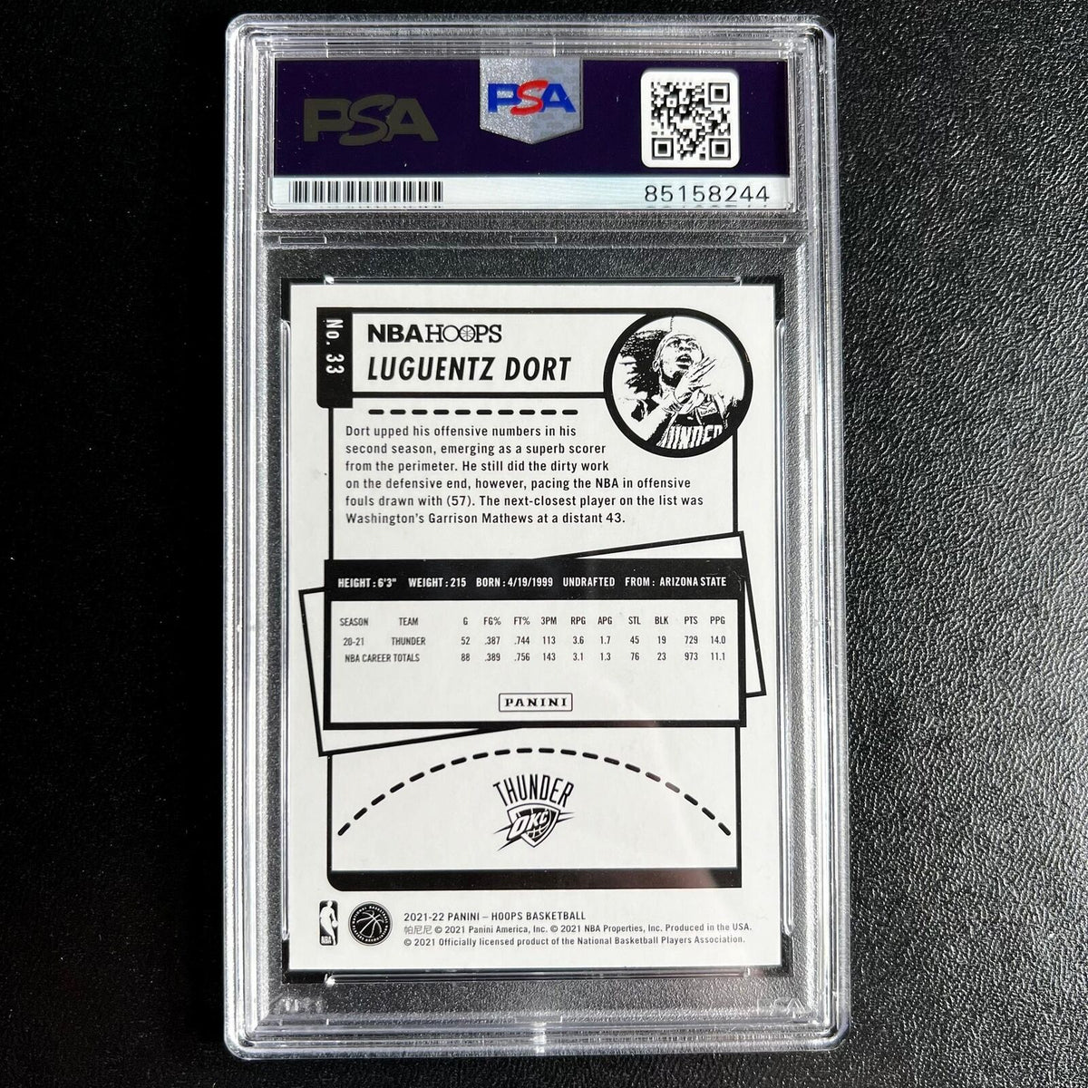 2020-21 NBA Hoops #33 Luguentz Dort Signed Card AUTO 10 PSA Slabbed RC Thunder