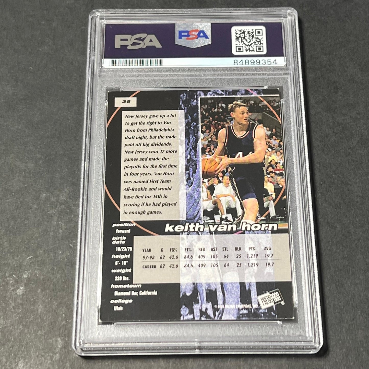 1998 Press #36 Keith Van Horn Signed Card AUTO PSA Slabbed Nets