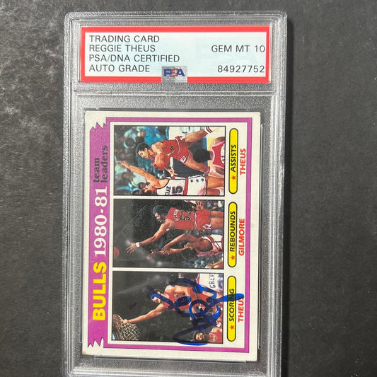 1981-82 Topps Team Leaders #46 Reggie Theus Signed Card AUTO 10 PSA Slabbed Bull