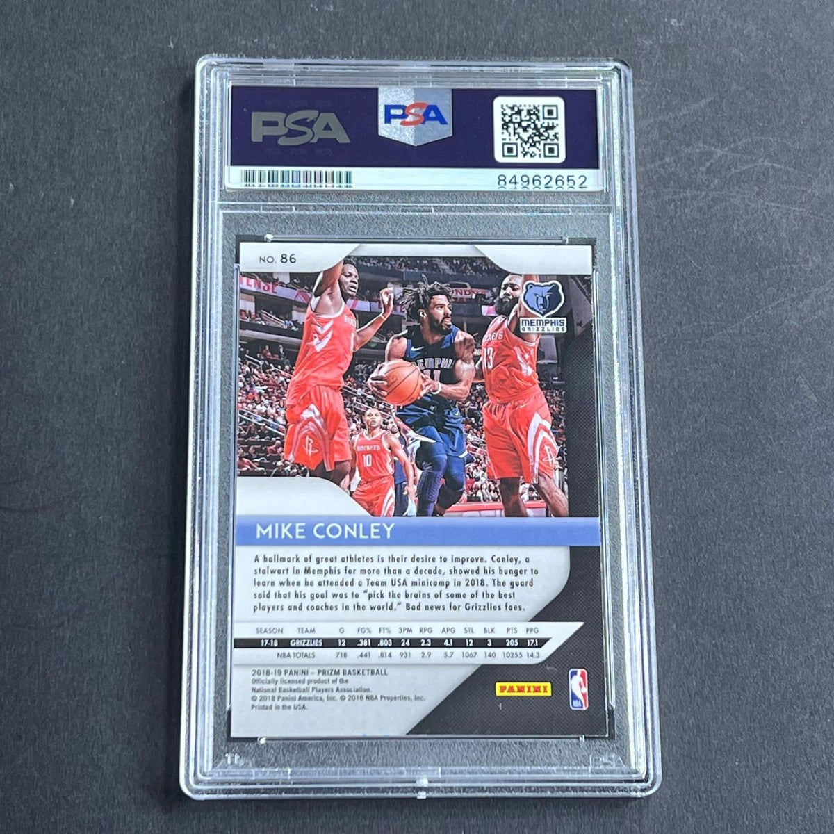2018-2019 Panini Prizm #86 Mike Conley signed Card Auto Grade 10 PSA Slabbed Gri