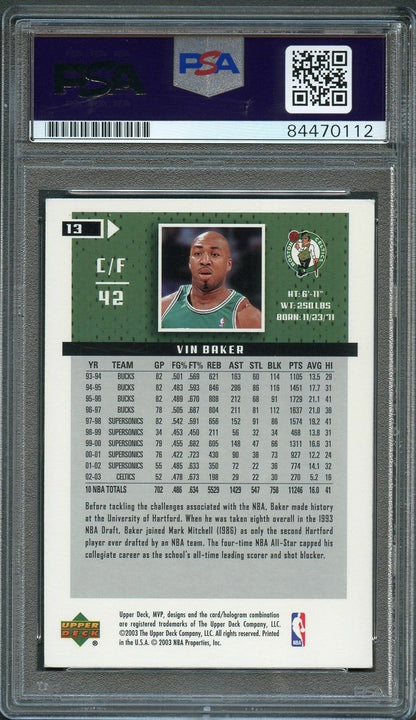 2003-04 Upper Deck MVP #13 Vin Baker Signed Card AUTO PSA/DNA Slabbed Celtics