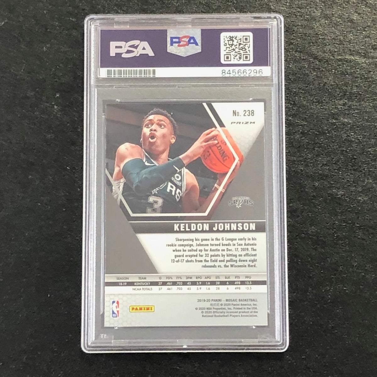 2019-20 Panini Mosaic Orange Reactive #238 Keldon Johnson Signed Card Auto 10 PS