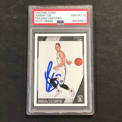 2016-17 NBA Hoops #50 Jeremy Lin Signed Card AUTO 10 PSA Slabbed Nets