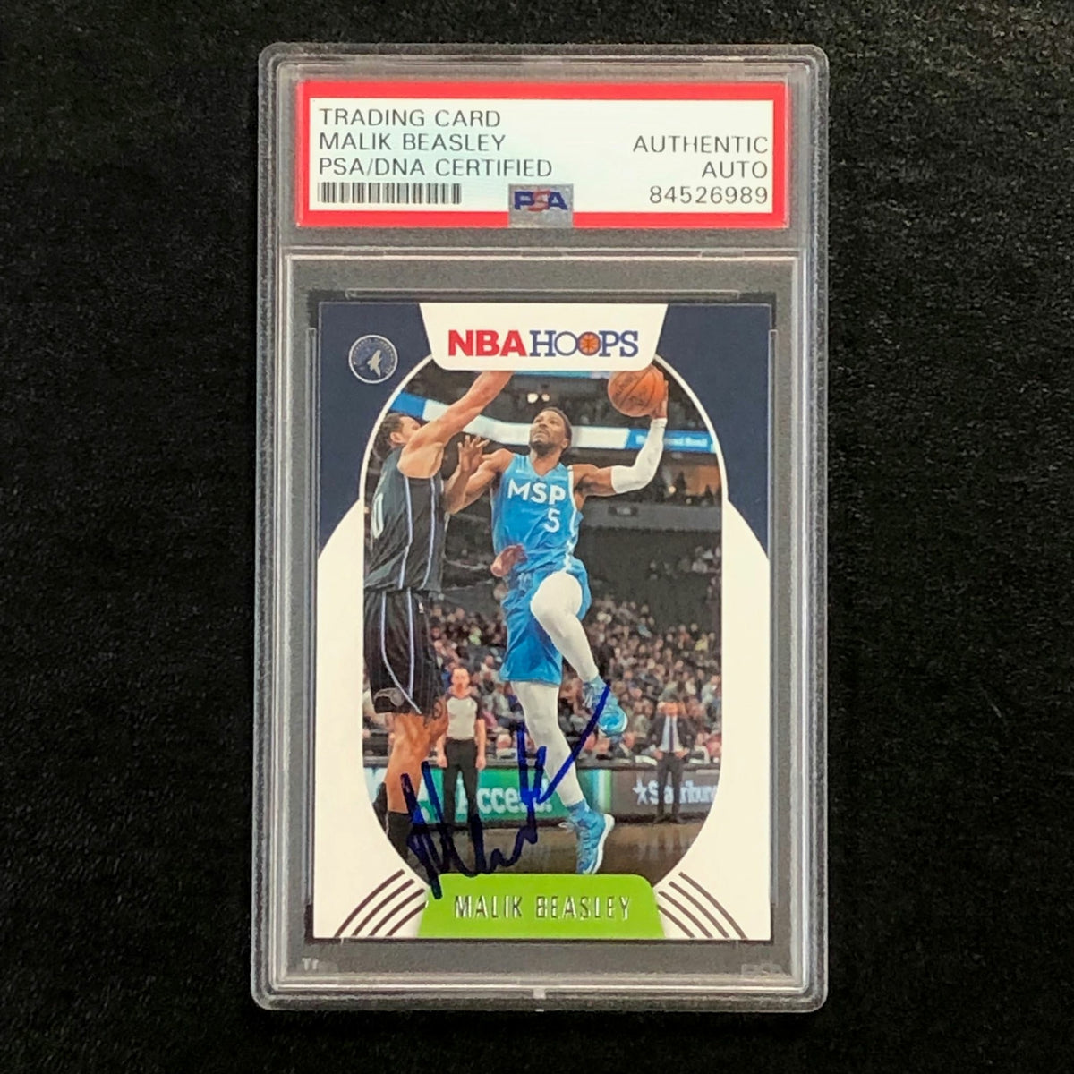2020-21 NBA Hoops #14 Malik Beasley Signed Card AUTO PSA/DNA Slabbed Timberwolve