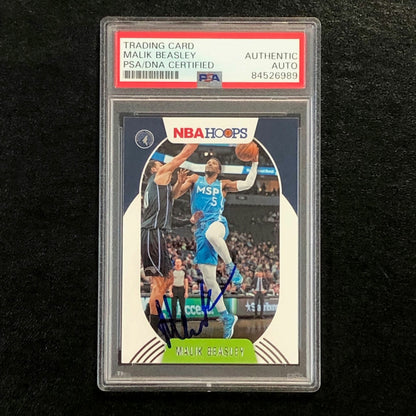 2020-21 NBA Hoops #14 Malik Beasley Signed Card AUTO PSA/DNA Slabbed Timberwolve
