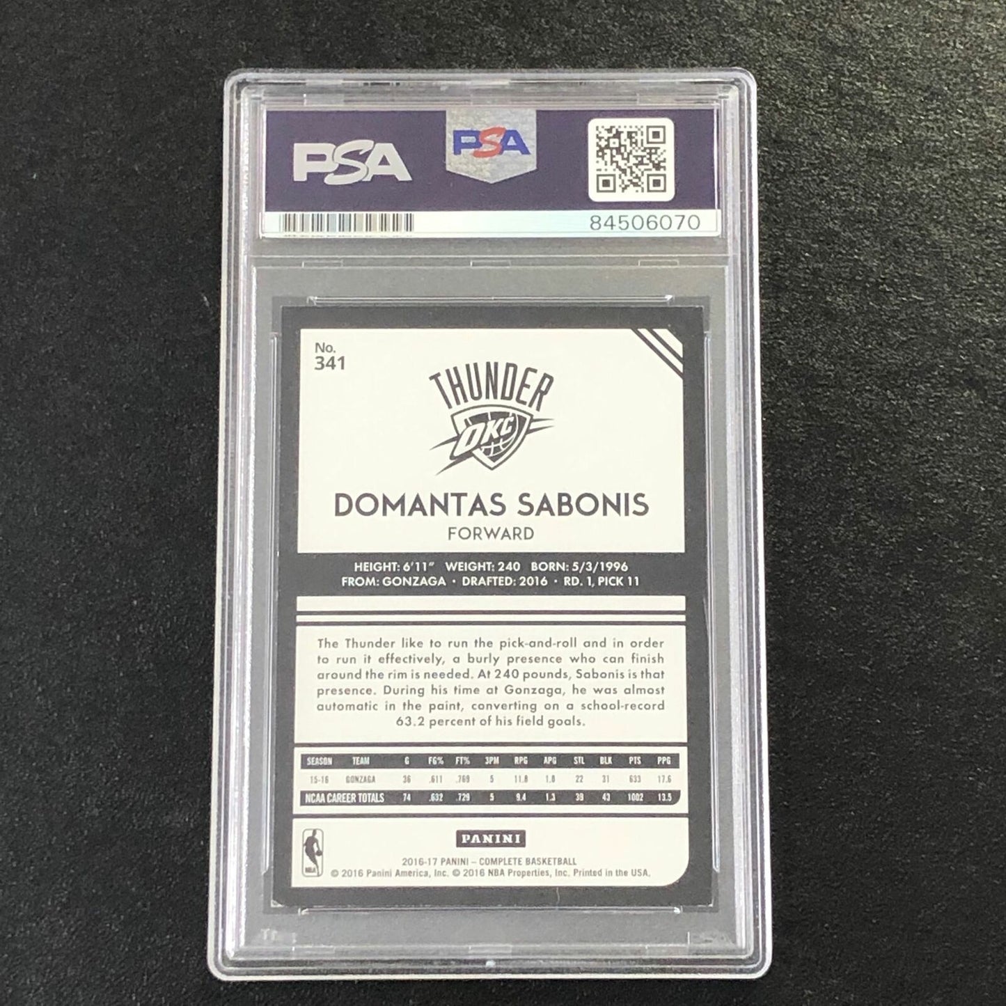 2016-17 Panini Complete #341 Domantas Sabonis Signed Card AUTO PSA Slabbed RC Th