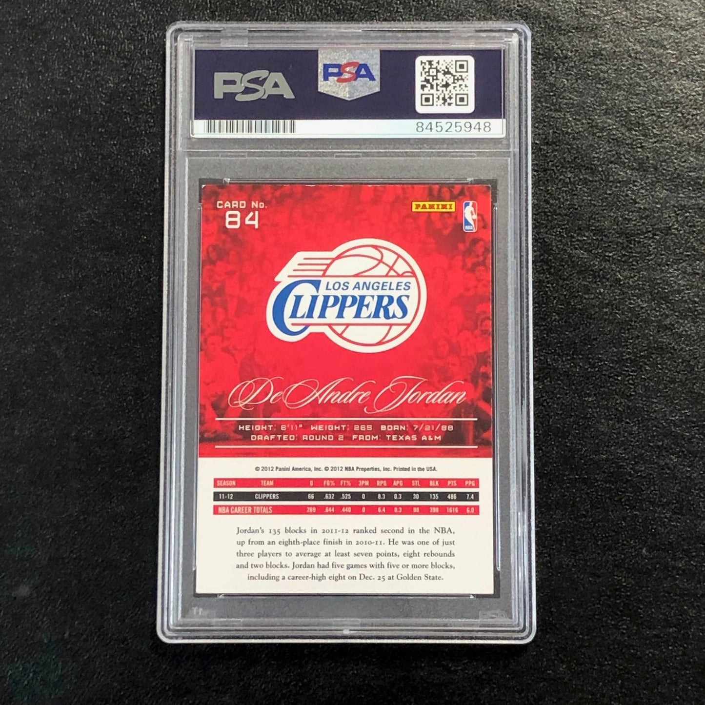 2012-13 Panini Prestige #84 DeAndre Jordan Signed Card AUTO PSA Slabbed Clippers