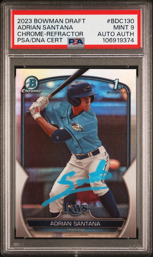 2023 Bowman Draft #BDC130 Adrian Santana Chrome Refr signed card PSA 9 Auto A