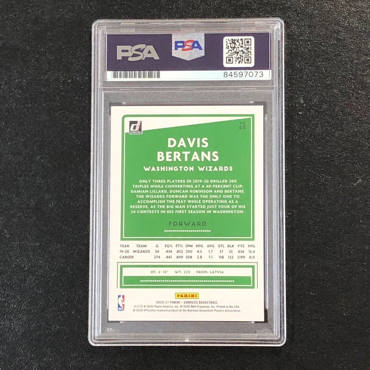 2020-21 Donruss #65 Davis Bertans Signed Card AUTO 10 PSA/DNA Slabbed Wizards