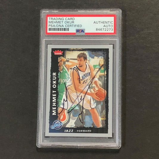 2008-09 NBA Fleer #122 Mehmet Okur Signed Card AUTO PSA Slabbed Jazz