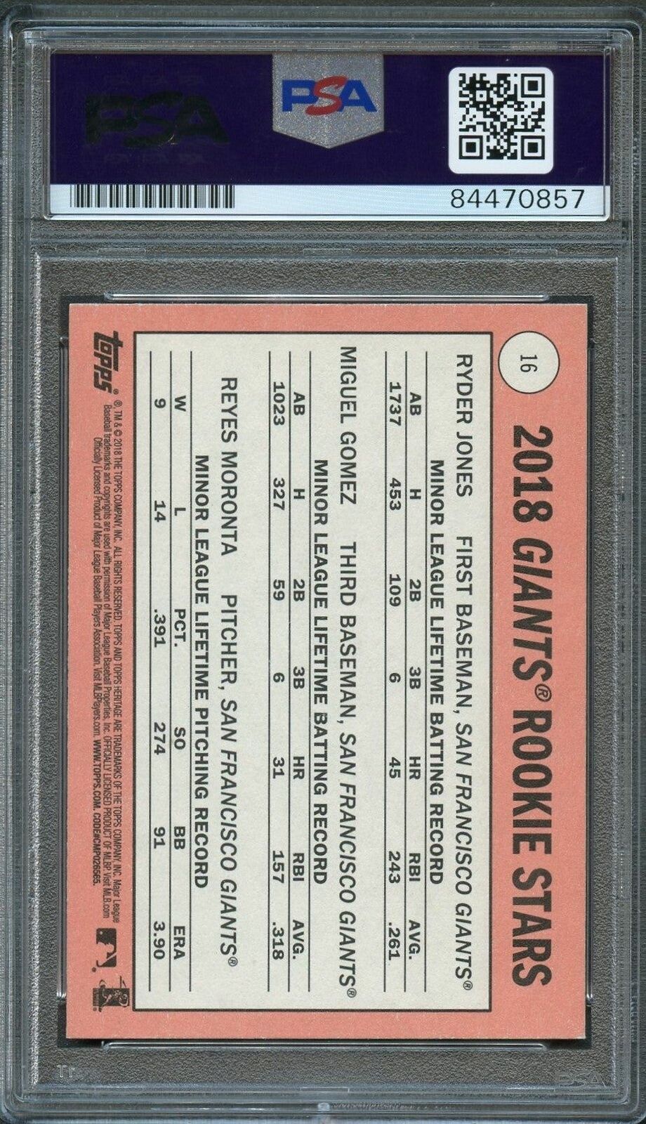 2018 Topps Heritage #16 Reyes Moronta Signed Card PSA Slabbed AUTO Grade 10 Gian