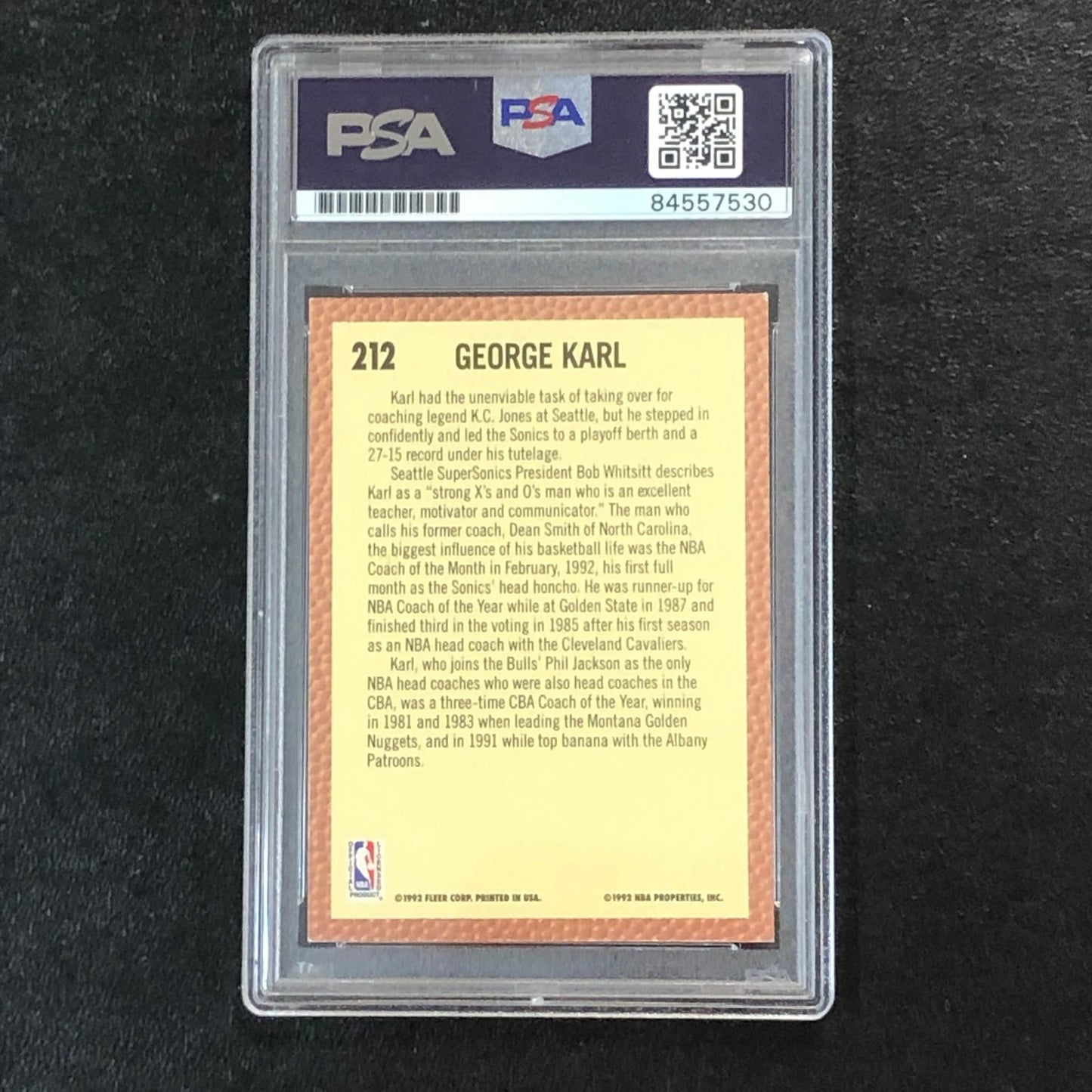1992-93 Fleer Basketball #212 George Karl Signed AUTO PSA Slabbed Supersonics