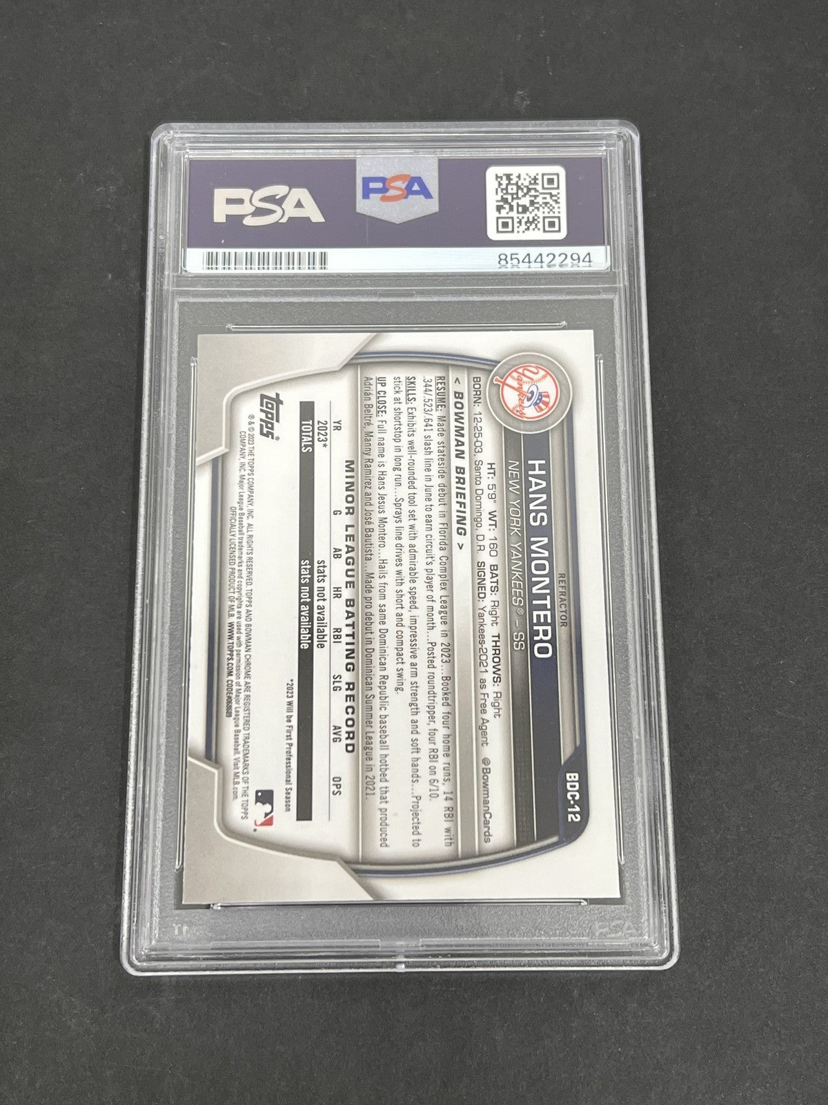 2023 Topps Bowman Chrome #BDC-12 Hans Montero signed card PSA Auto 10