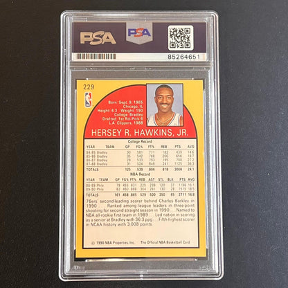 1990-1991 NBA Hoops #229 Hersey Hawkins Signed Card PSA Slabbed 76ers