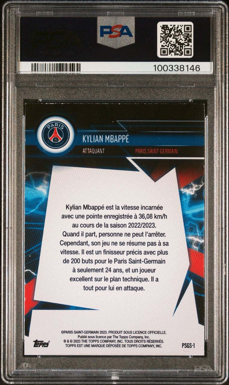 2023-24 Topps PSG F/S Super Electric-Laser #PSGS1 Kylian Mbappe Signed Card PSA