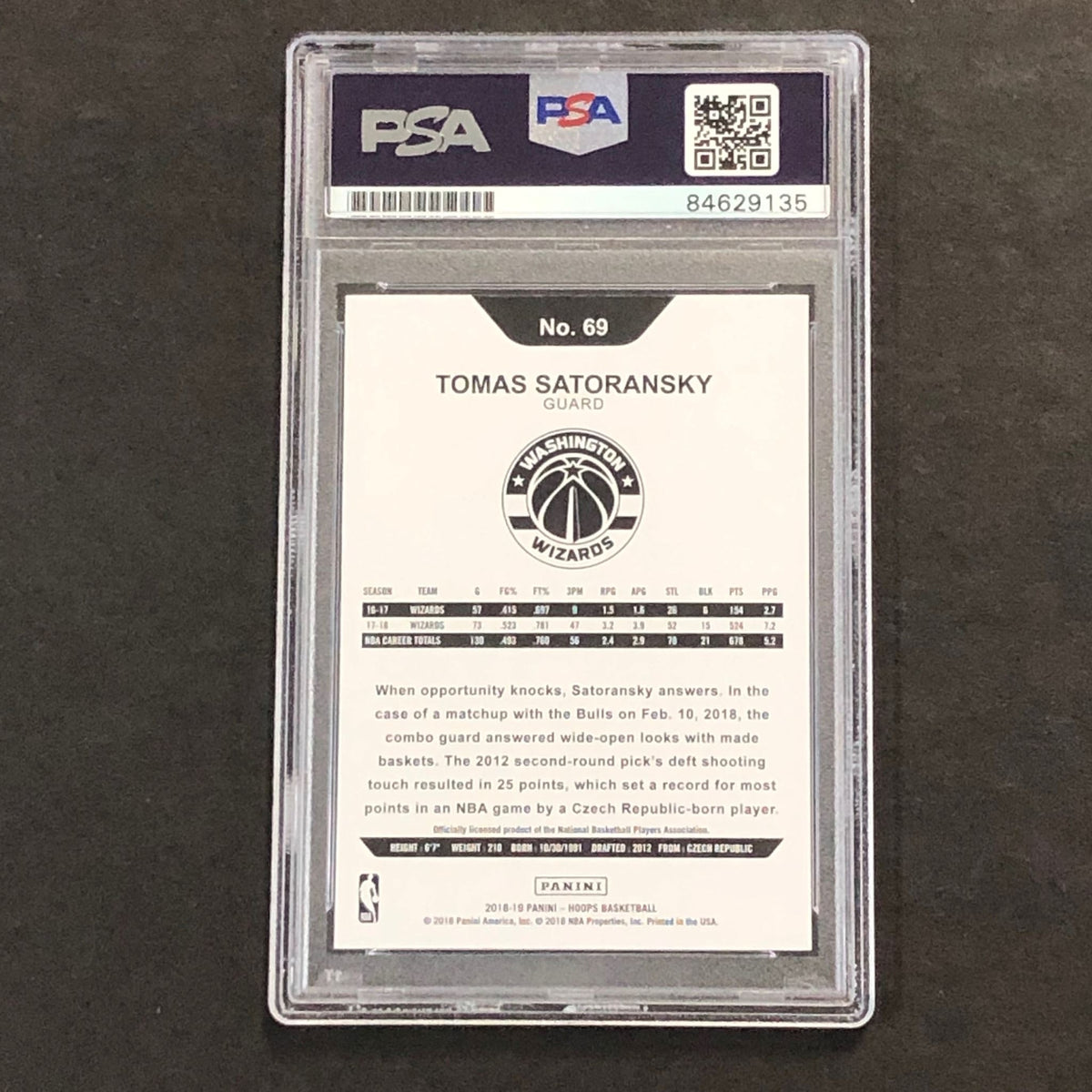 2018-19 NBA Hoops #69 Tomas Satoransky Signed AUTO 10 PSA Slabbed Wizards