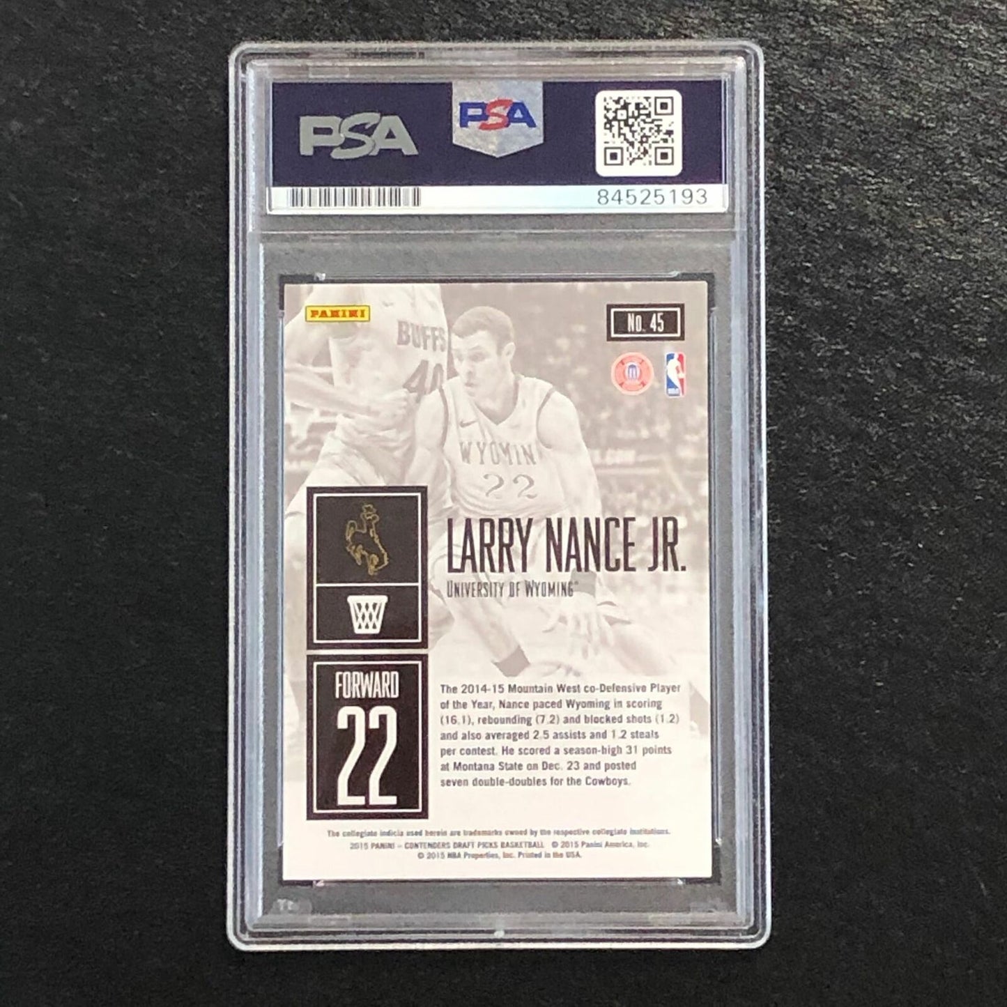 2015-16 Contenders Draft Picks #45 Larry Nance Jr. Signed Card AUTO PSA Slabbed