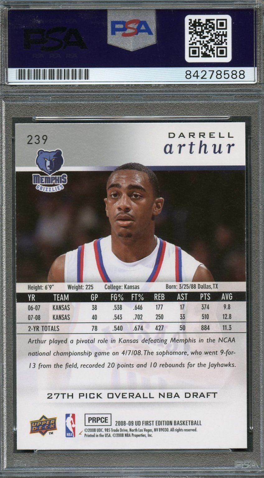 2008 Upper Deck #239 Darrell Arthur Signed Card AUTO PSA Slabbed Grizzlies