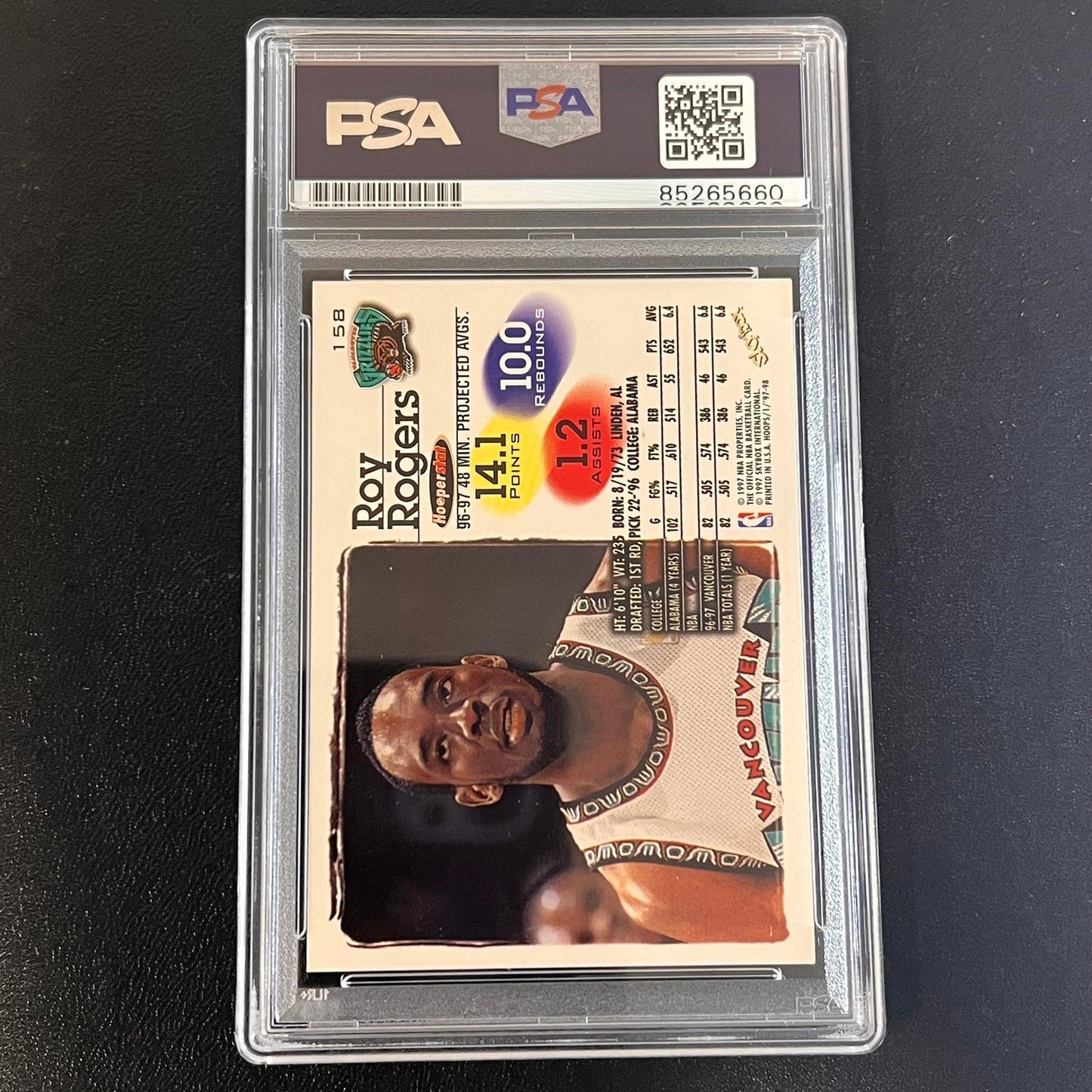 1997-98 NBA Hoops #158 ROY ROGERS signed card PSA/DNA Vancouver Grizzlies Slabbe
