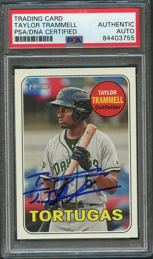 2018 Topps Heritage Minor #202 Taylor Trammell Signed Card PSA Slabbed Auto Mari