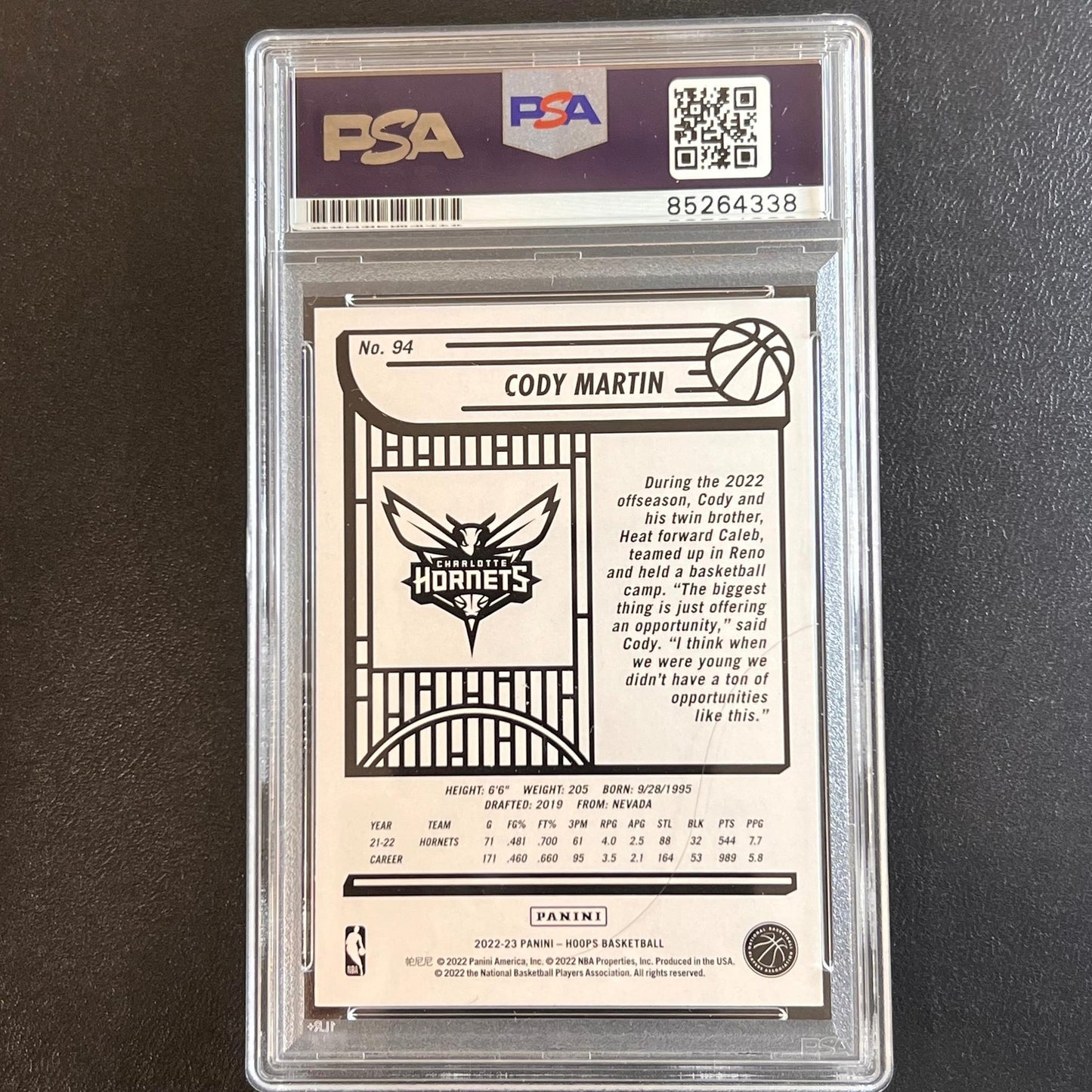 2022-2023 Panini NBA Hoops #94 Cody Martin Signed Card AUTO PSA/DNA Slabbed Horn