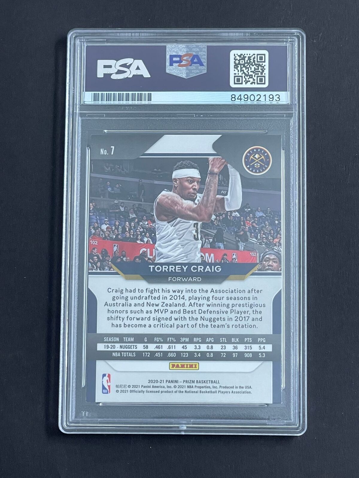 2020-21 Panini Prizm #7 Torrey Craig Signed Card PSA Slabbed Nuggets