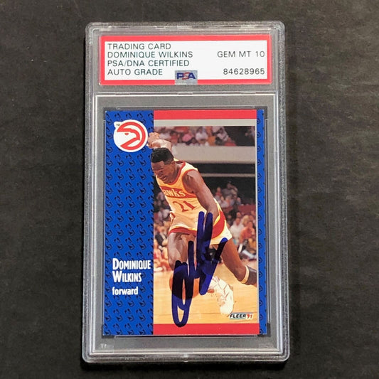 1991-92 Fleer #6 Dominique Wilkins Signed Card AUTO 10 PSA Slabbed Hawks