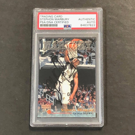 1995-96 Basketball Rookies #3 Stephon Marbury Signed Card AUTO PSA Slabbed Georg
