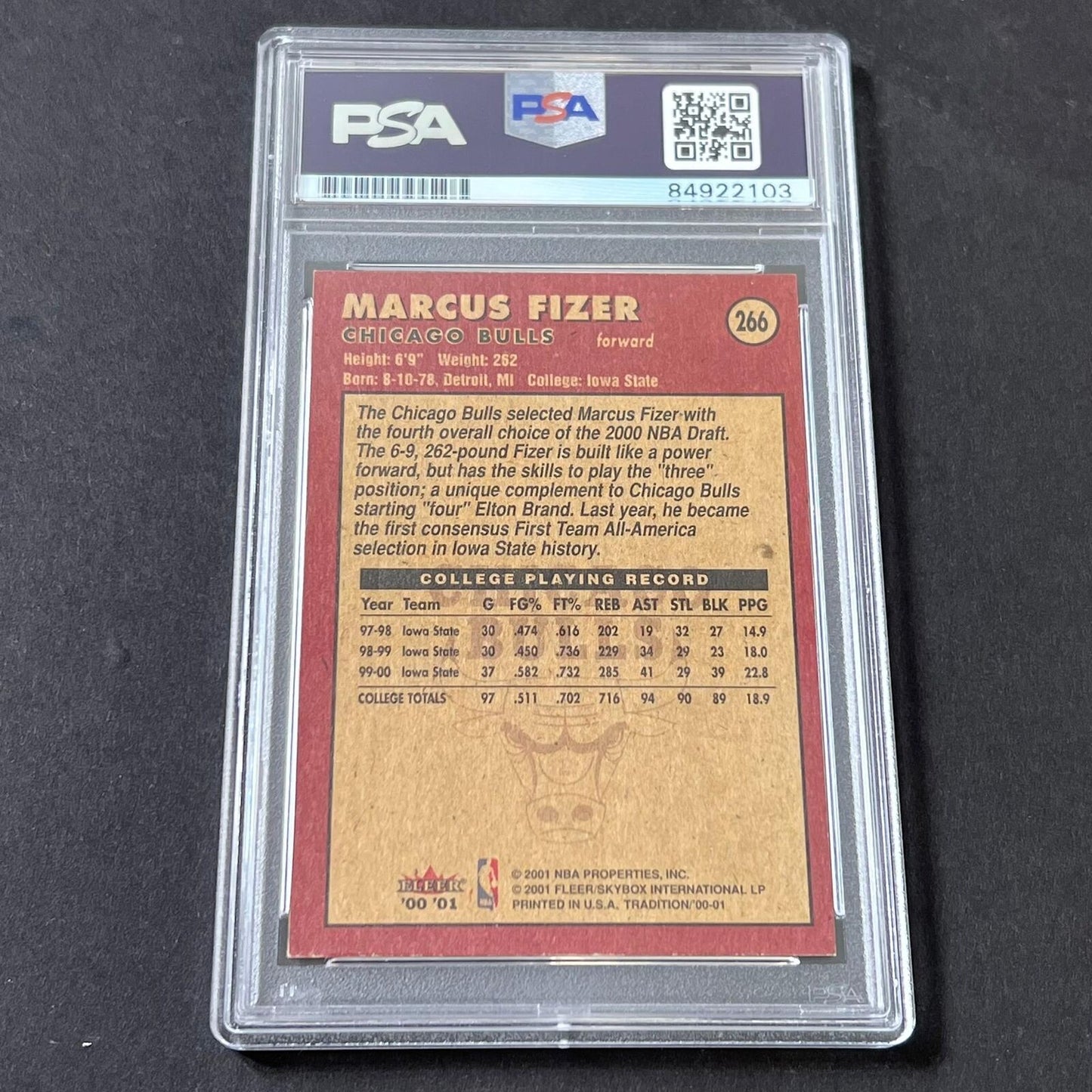 2000-01 Fleer #266 Marcus Fizer Signed Card AUTO 10 PSA Slabbed Bulls
