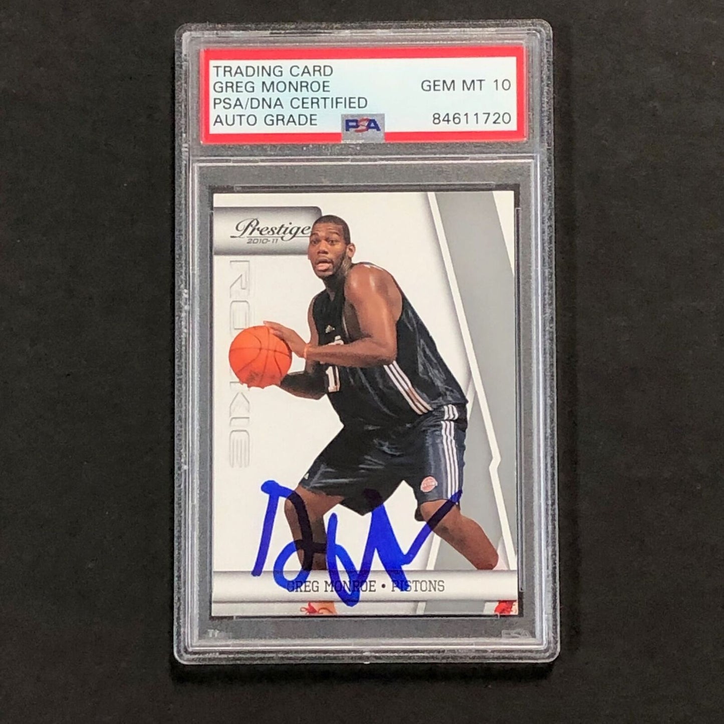 2010-11 Panini Prestige #157 Greg Monroe Signed Card AUTO 10 PSA Slabbed Pistons