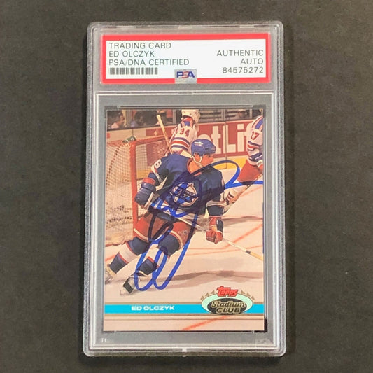 1991-92 Topps Stadium Club #57 Ed Olczyk Signed Card AUTO PSA slabbed Jets