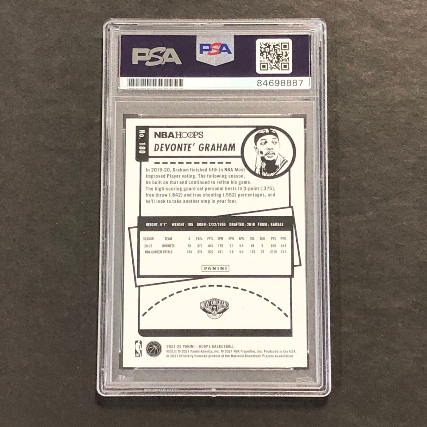 2021-22 NBA Hoops Panini Prizm #180 Devonte' Graham Signed Card AUTO PSA/DNA Sla