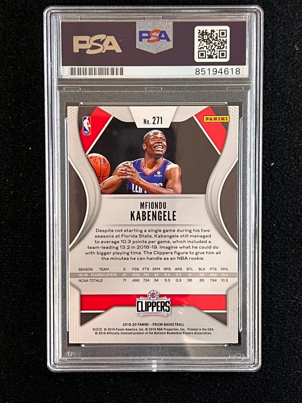 2019-20 Panini Prizm #271 Mfiondu Kabengele Signed Card AUTO 10 PSA Slabbed Clip