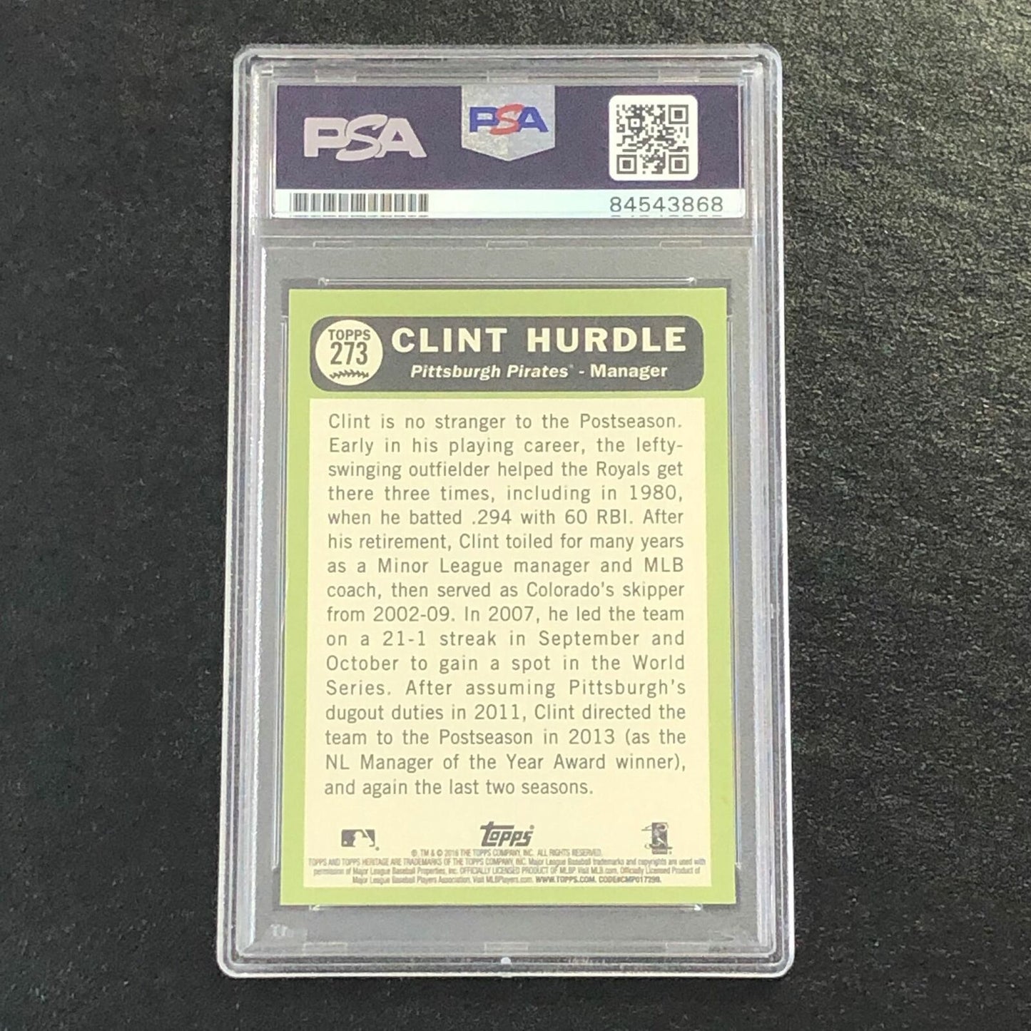 2016 Topps Heritage #273 Clint Hurdle Signed Card PSA Slabbed Auto Pirates