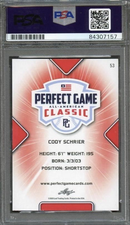 2020 Leaf Perfect Game Cody Schrier Signed Card AUTO PSA Slabbed
