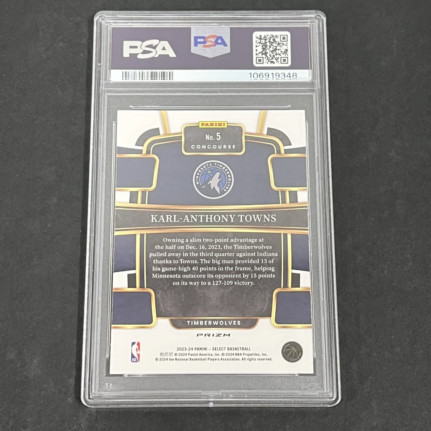 2023 Panini Select #5 Karl-Anthony Towns Silver Prizm signed card PSA 6 Auto A