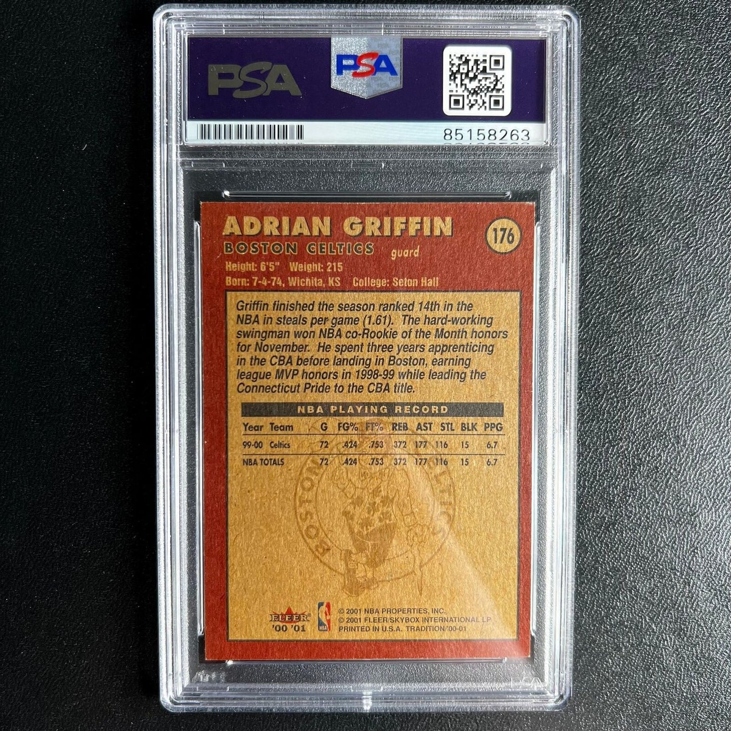 2000-01 Fleer #176 Adrian Griffin Signed Card AUTO 10 PSA Slabbed Celtics