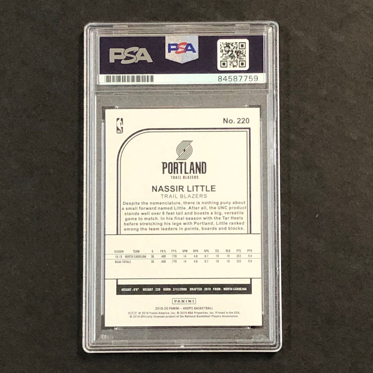 2019-20 NBA Hoops #220 Nassir Little Signed Rookie Card AUTO PSA Slabbed RC Blaz
