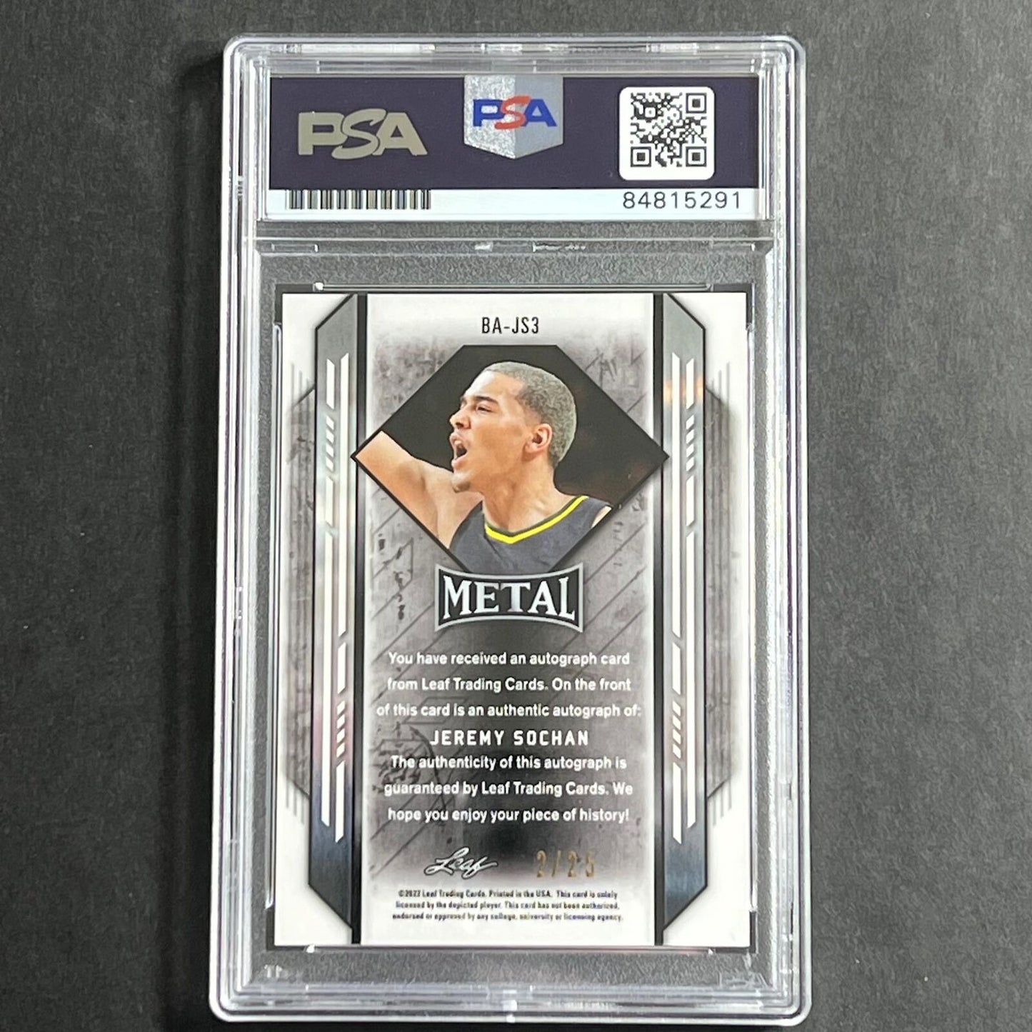 2022 Leaf Metal 2/25 #BAJS3 Jeremy Sochan Signed Card PSA Slabbed Nets