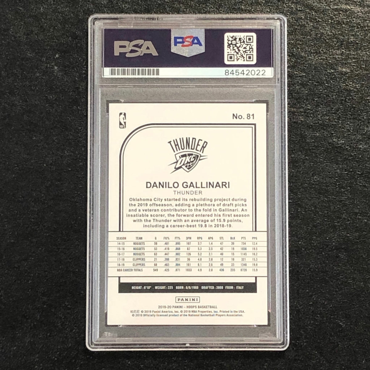 2019-20 NBA Hoops #81 Danilo Gallinari Signed AUTO 10 PSA Slabbed Thunder