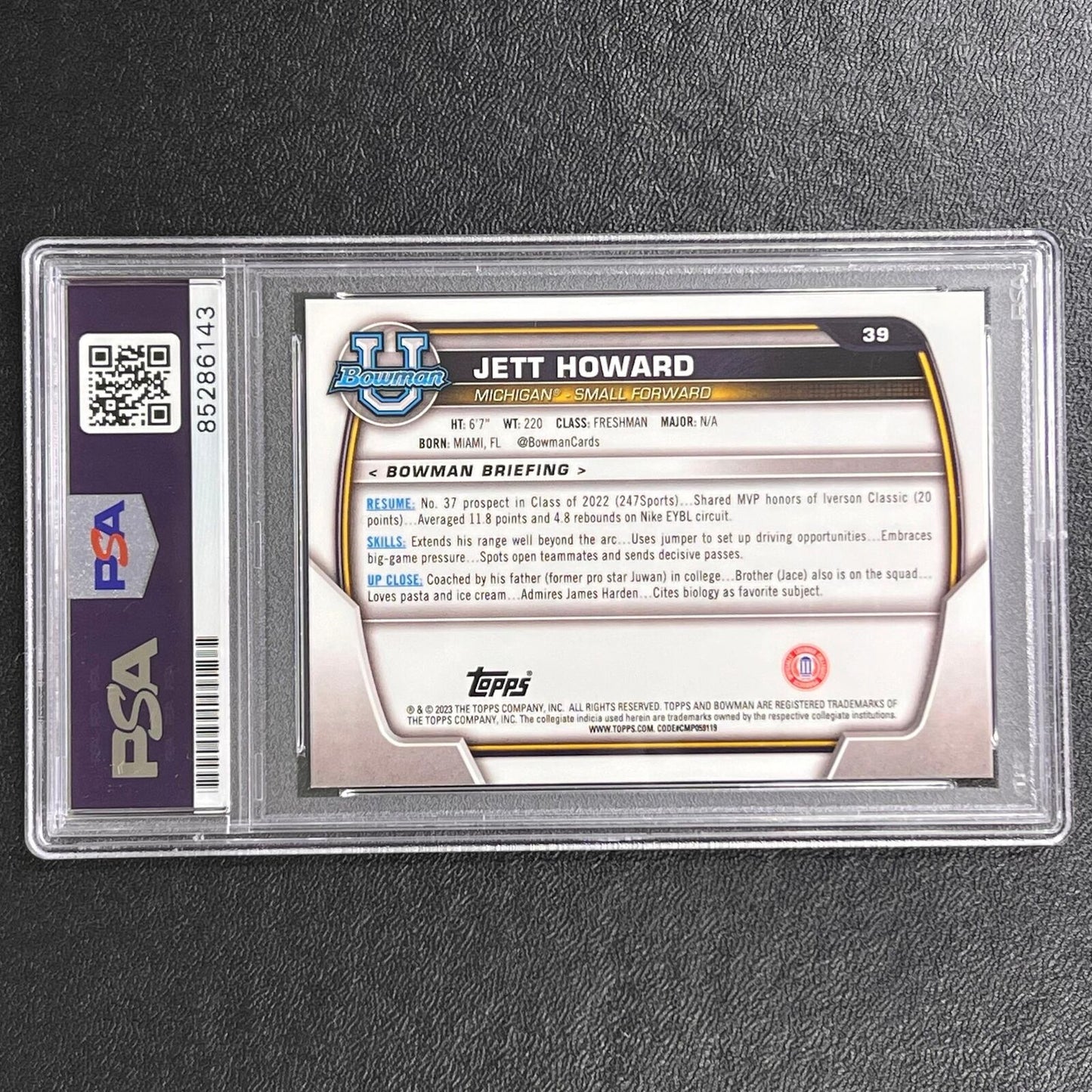 2023 Bowman Basketball #3 Jett Howard Signed Card AUTO 10 PSA Slabbed RC Michiga