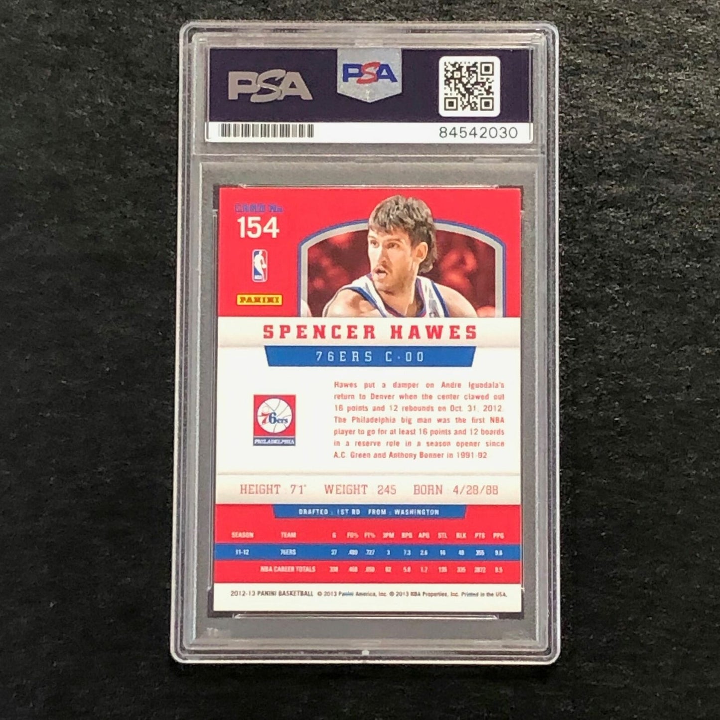 2012-13 Panini Basketball #154 Spencer Hawes Signed Card AUTO 10 PSA/DNA Slabbed
