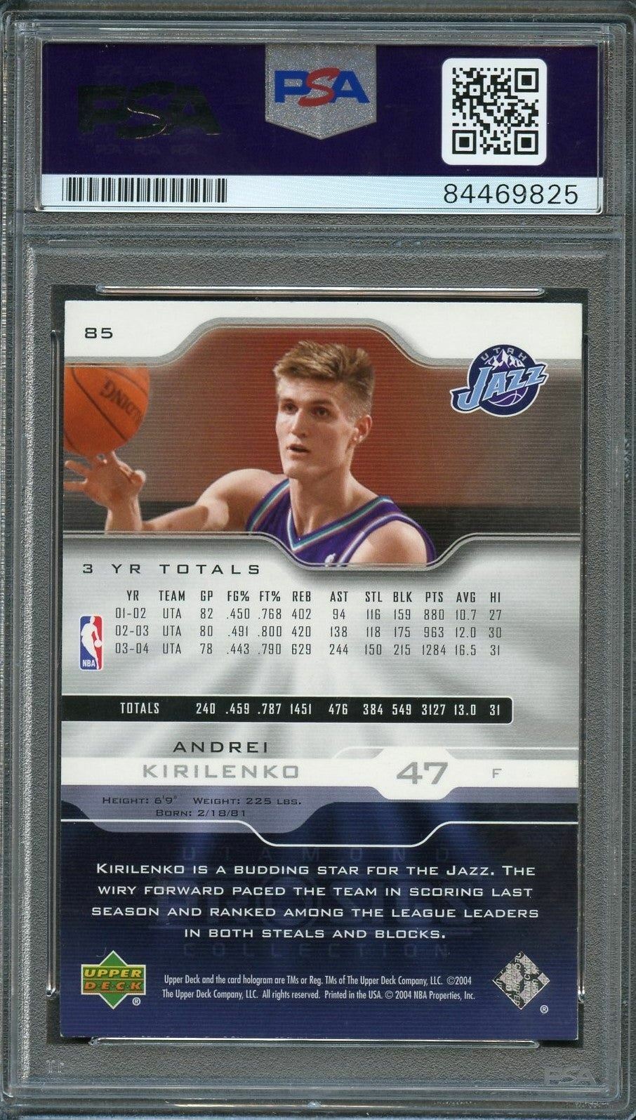 2004-05 Upper Deck Pro Sigs #85 Andrei Kirilenko Signed Card AUTO PSA Slabbed Ja