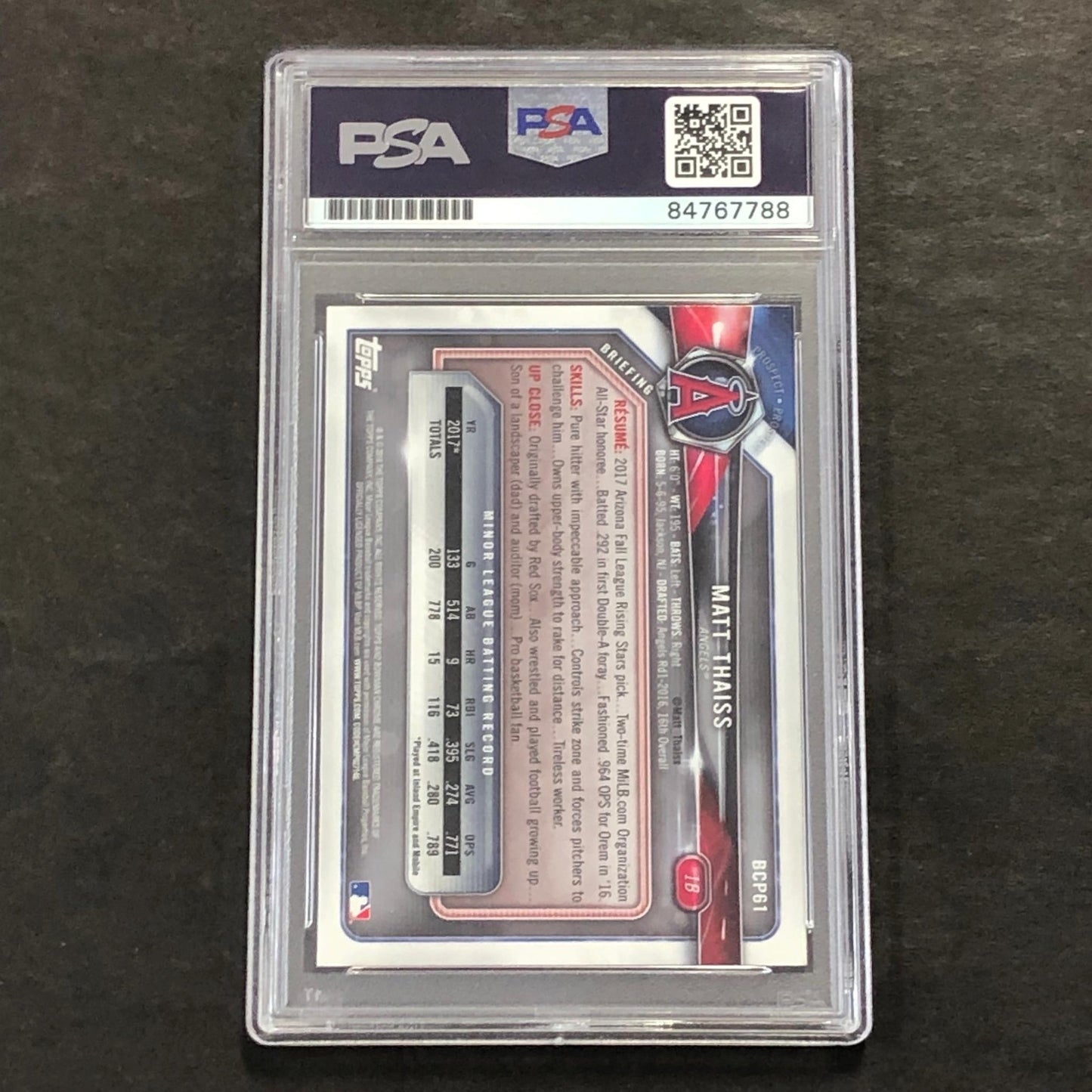 2018 Bowman Chrome Prospects #BCP61 Matt Thaiss Signed Card PSA Slabbed Auto Ang