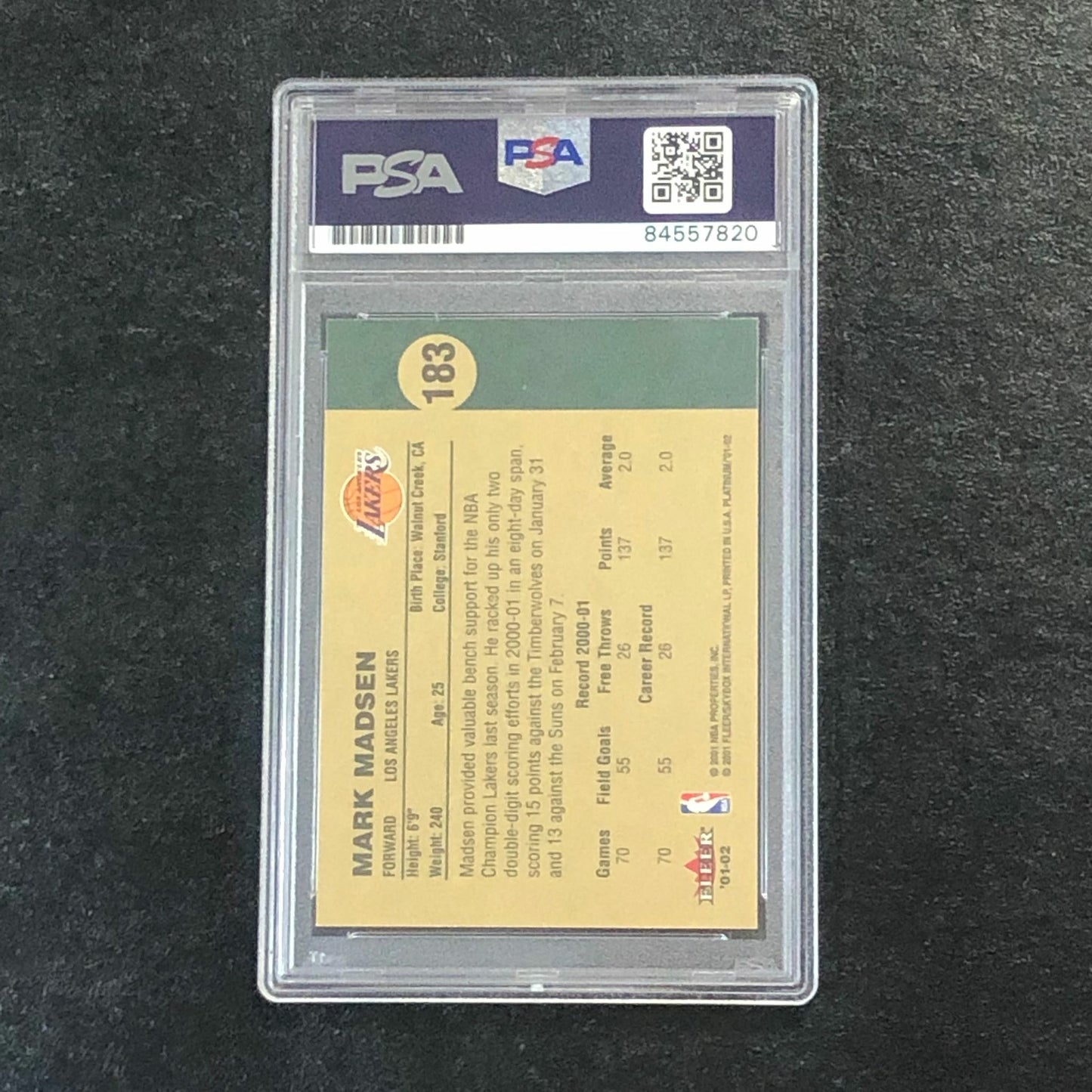 2001-02 Fleer Platinum #183 Mark Madsen Signed Card AUTO PSA Slabbed Lakers
