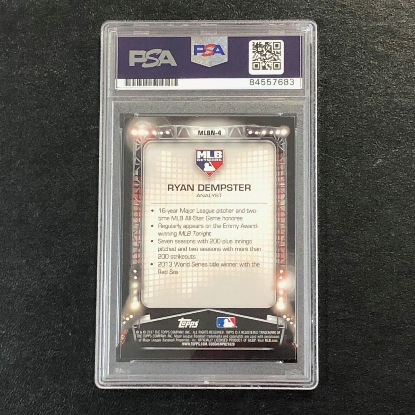 2017 Topps MLB Network #MLBN-4 Ryan Dempster Card PSA Slabbed Auto Red Sox