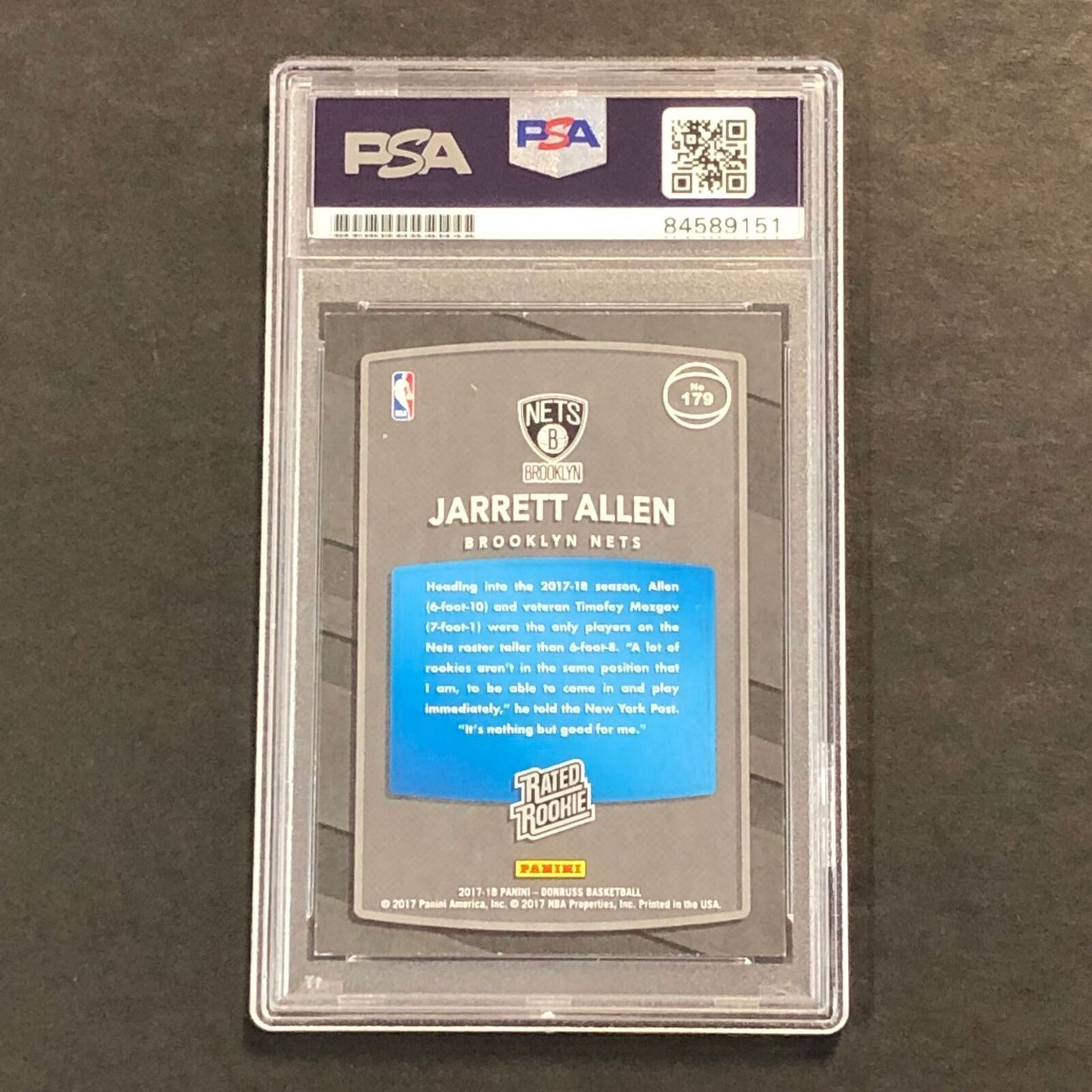 2017 Donruss Rated Rookie # 179 Jarrett Allen Signed Card AUTO 10 PSA Slabbed RC