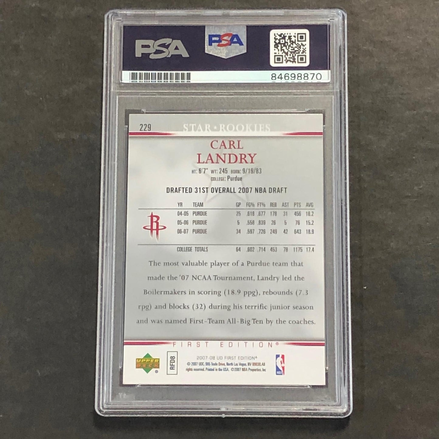 2007-08 Upper Deck First Edition #229 Carl Landry Signed Card AUTO PSA/DNA Slabb