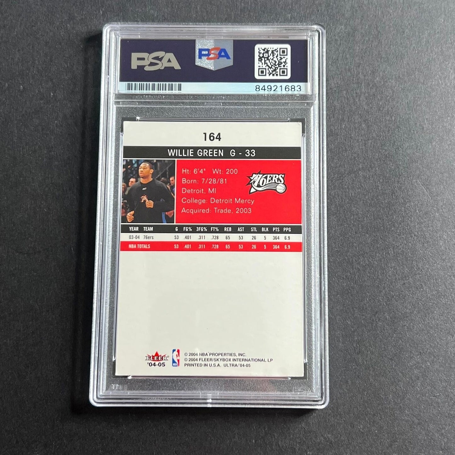 2004-05 Fleer Ultra #164 Willie Green Signed Card AUTO 10 PSA Slabbed 76ers