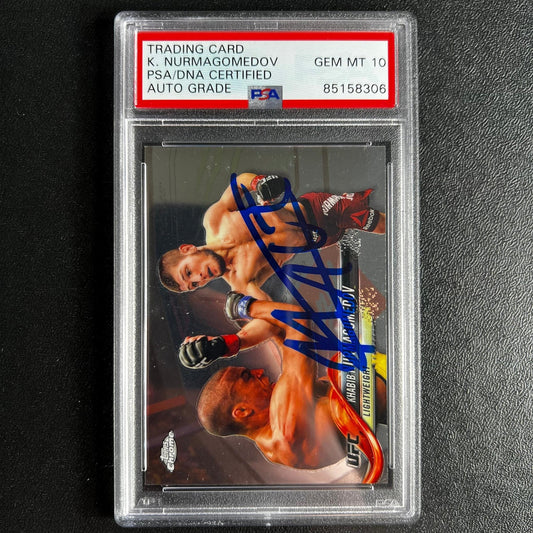 2019 UFC Topps Chrome #15 Khabib Nurmagomedov Signed Card AUTO 10 PSA Slabbed